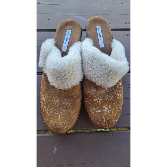 Isaac Mizrahi Shoes - Isaac Mizrahi Tan Size 8M Women's Leather Genuine Shearling Oak Slip-On Mule